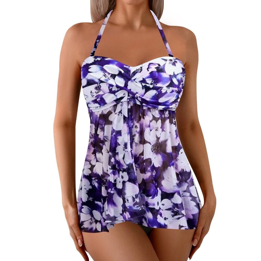 NWT Women's Neck Strapless Bra Top Only Swimsuit Bathing Pool Beach Purple M